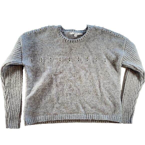 GUESS Women’s Grommet Ring Ribbed Mix Sweater Gray Stretchy Size Small - Picture 1 of 9